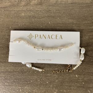Panacea Womens Genuine Stone Bracelet Pearl White Gold Tone (Broken)